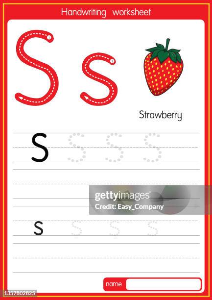 vector illustration of strawberry with alphabet letter s upper case or capital letter for children learning practice abc - strawberry shortcake stock illustrations