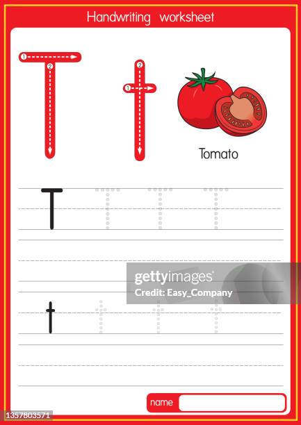 vektorabbildung der tomate mit alphabetbuchstaben t großbuchstaben oder großbuchstaben für kinder lernpraxis abc - vegetable juice stock-grafiken, -clipart, -cartoons und -symbole