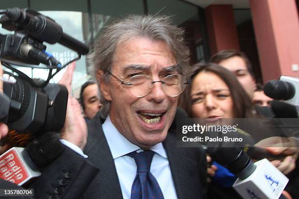 Massimo Moratti, President of Internazionale Milan, reacts after a "Tavolo Della Pace" Meeting on December 14, 2011 in Rome, Italy.