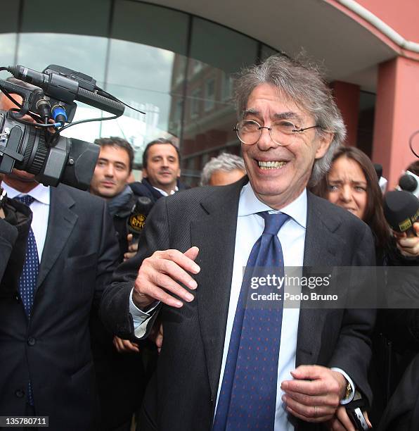 Massimo Moratti, President of Internazionale Milan, reacts after a "Tavolo Della Pace" Meeting on December 14, 2011 in Rome, Italy.