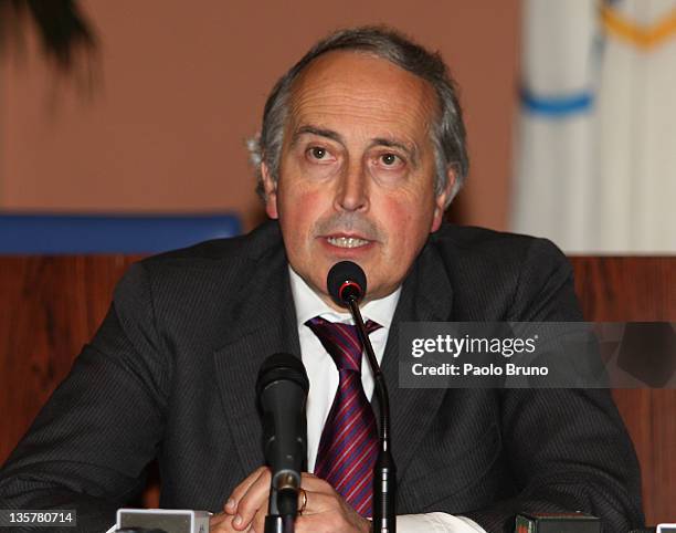Giancarlo Abete, President of F.I.G.C, attends a "Tavolo Della Pace" Meeting on December 14, 2011 in Rome, Italy.