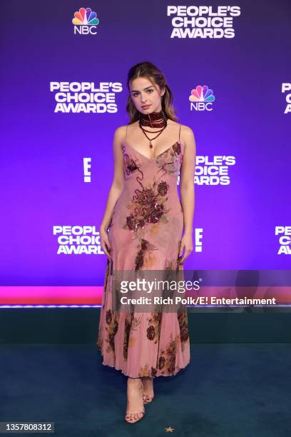 Pictured: Addison Rae arrives to the 2021 People's Choice Awards held at Barker Hangar on December 7, 2021 in Santa Monica, California.