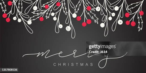 hand lettered christmas greeting with a doodle berry border - mistletoe drawings stock illustrations