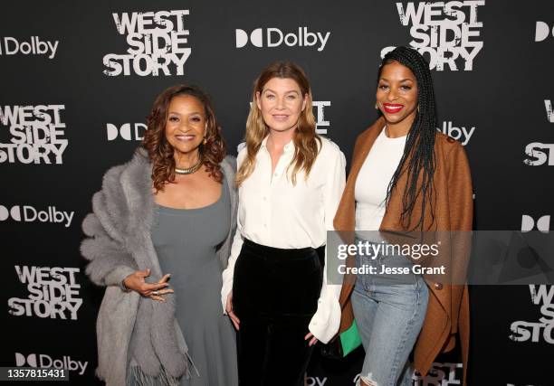 Debbie Allen, Ellen Pompeo and Vivian Nixon attends the Los Angeles premiere of West Side Story, held at the El Capitan Theatre in Hollywood,...