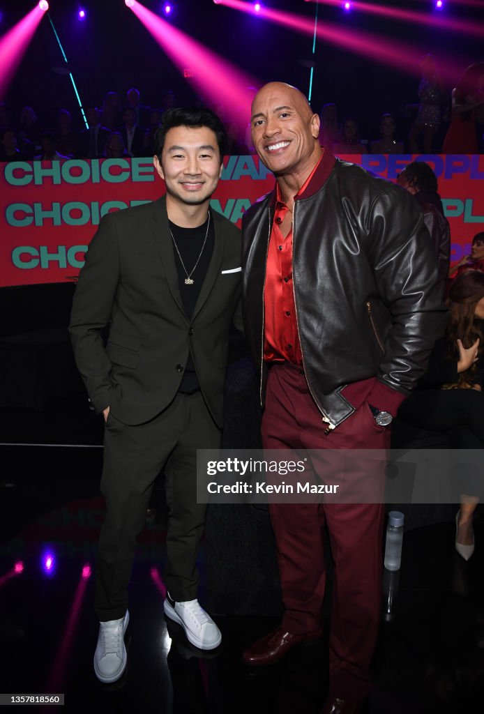 Dwayne Sims Simu Liu and Dwayne Johnson attend the People's Choice Awards at ...