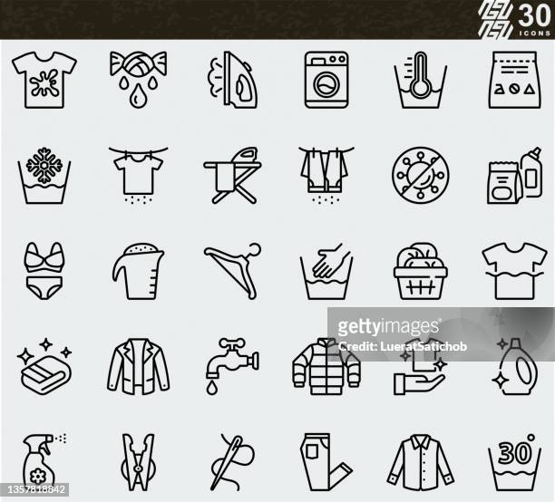 wäscherei , trockner, waschmaschine , dirt shirt , hand und automatische reinigungsliniensymbole - tshirt icon stock-grafiken, -clipart, -cartoons und -symbole