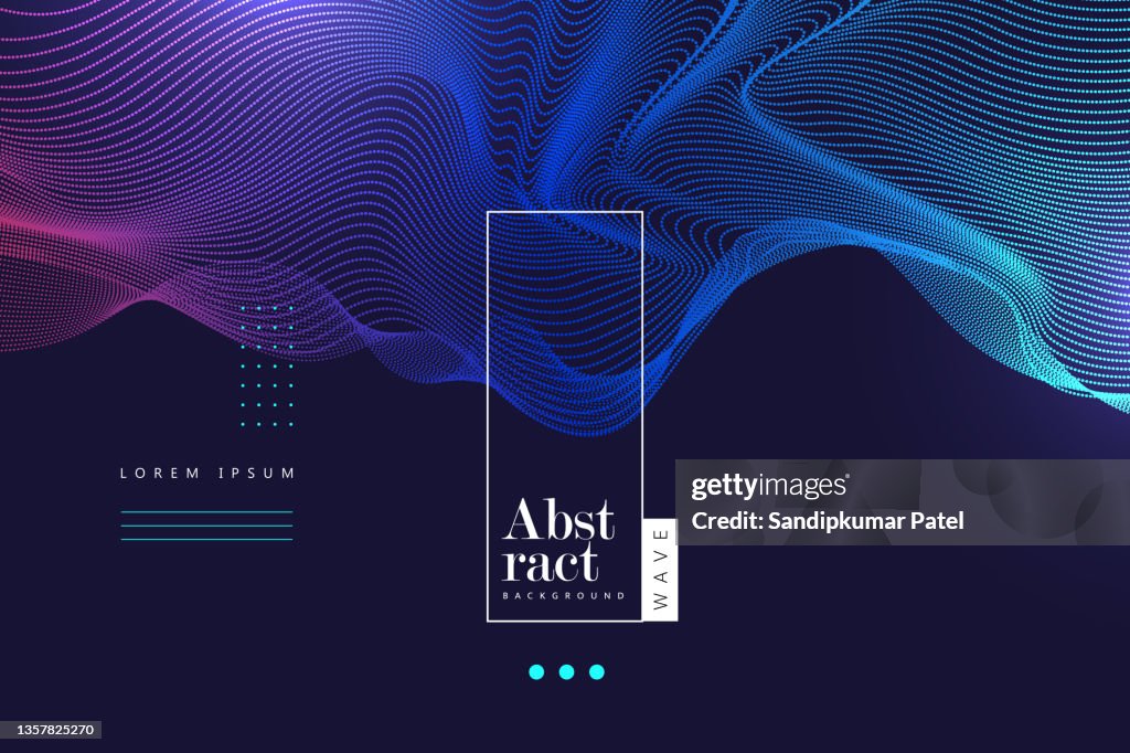 Les particules dynamiques sonnent une onde sonore s’écoulant dans l’obscurité. Arrière-plan abstrait vectoriel lumières floues. Belle gamme de points lumineux en forme de vague.