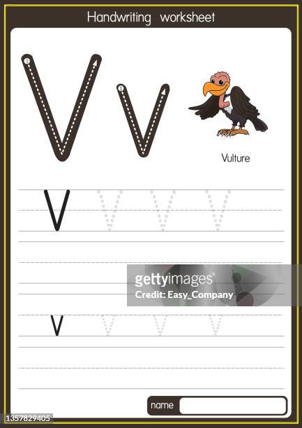 vector illustration of vulture with alphabet letter v upper case or capital letter for children learning practice abc - word of mouth stock illustrations