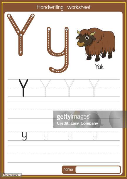 vector illustration of yak with alphabet letter y upper case or capital letter for children learning practice abc - wilderness font stock illustrations