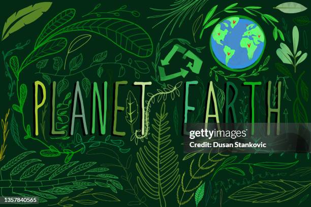 green planet earth - save the planet stock illustrations