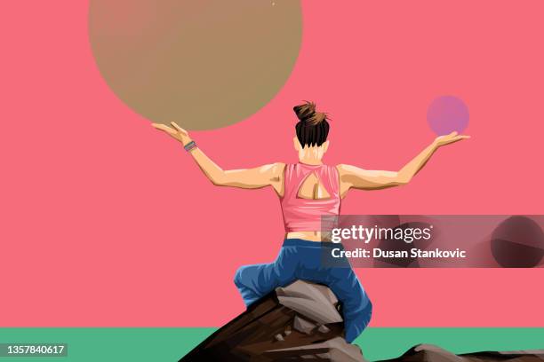 calm your soul - cow face pose stock illustrations