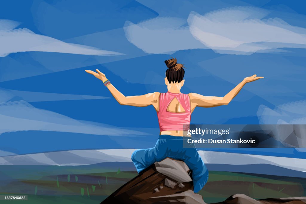 Illustration of Meditation in the calm and wild nature