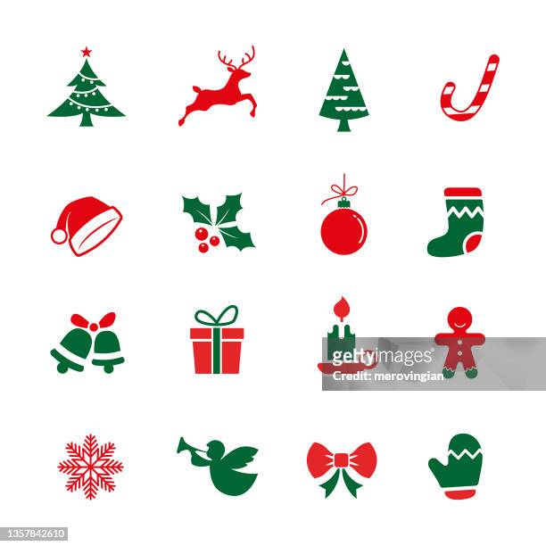 ilustrações, clipart, desenhos animados e ícones de conjunto de ícones de natal - bola de árvore de natal