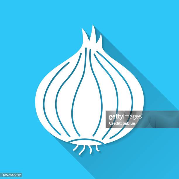 onion. icon on blue background - flat design with long shadow - raw material stock illustrations