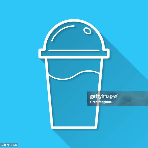 cup with dome. icon on blue background - flat design with long shadow - clear plastic cup stock illustrations