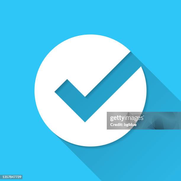 ilustrações de stock, clip art, desenhos animados e ícones de check mark. icon on blue background - flat design with long shadow - validation