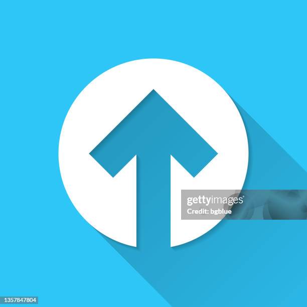 stockillustraties, clipart, cartoons en iconen met up arrow. icon on blue background - flat design with long shadow - pijl omhoog