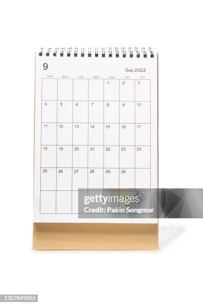 september month, calendar desk 2022 for organizer to planning and reminder isolated on white background. clipping path - calendar isolated bildbanksfoton och bilder