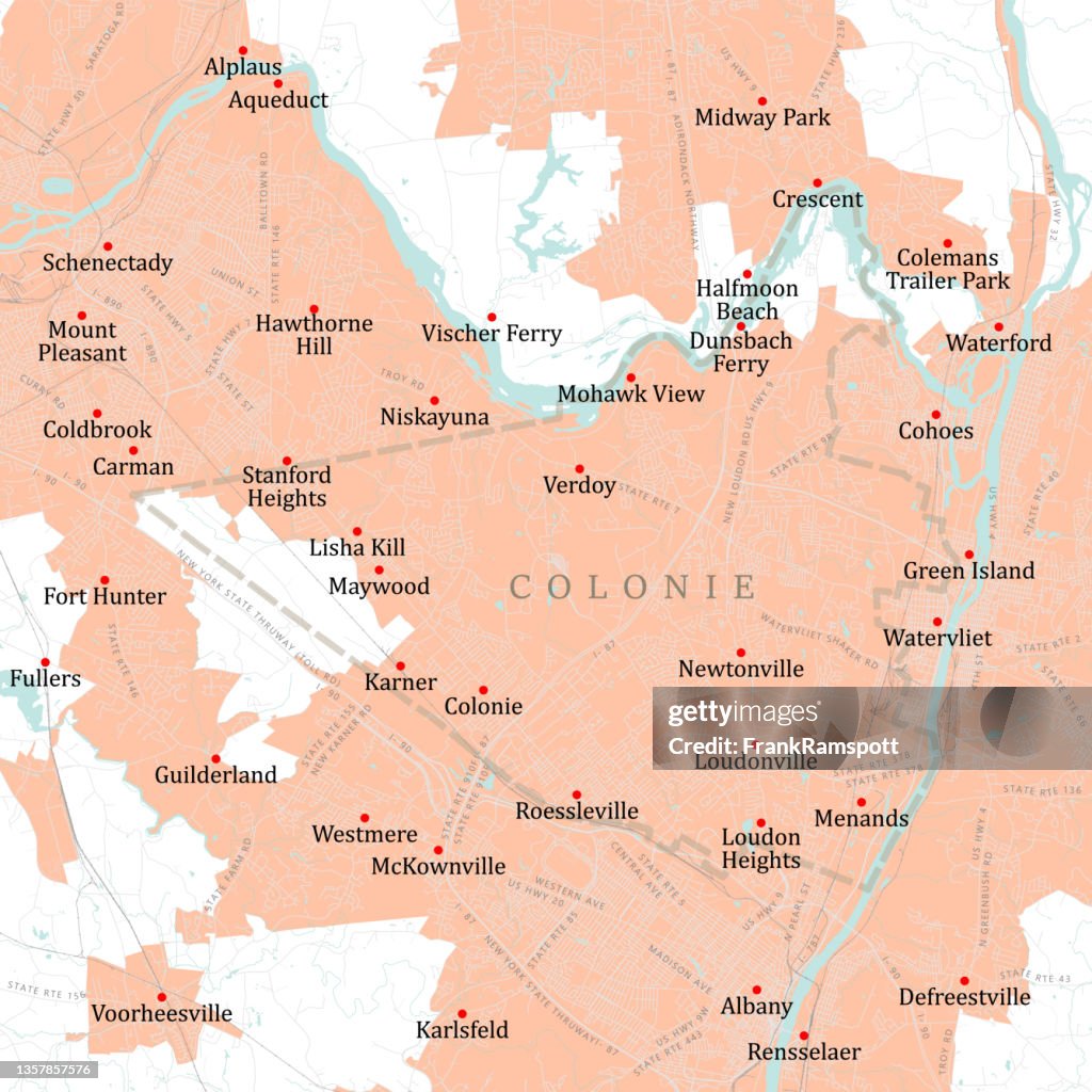 NY Albany Colonie Vector Road Map