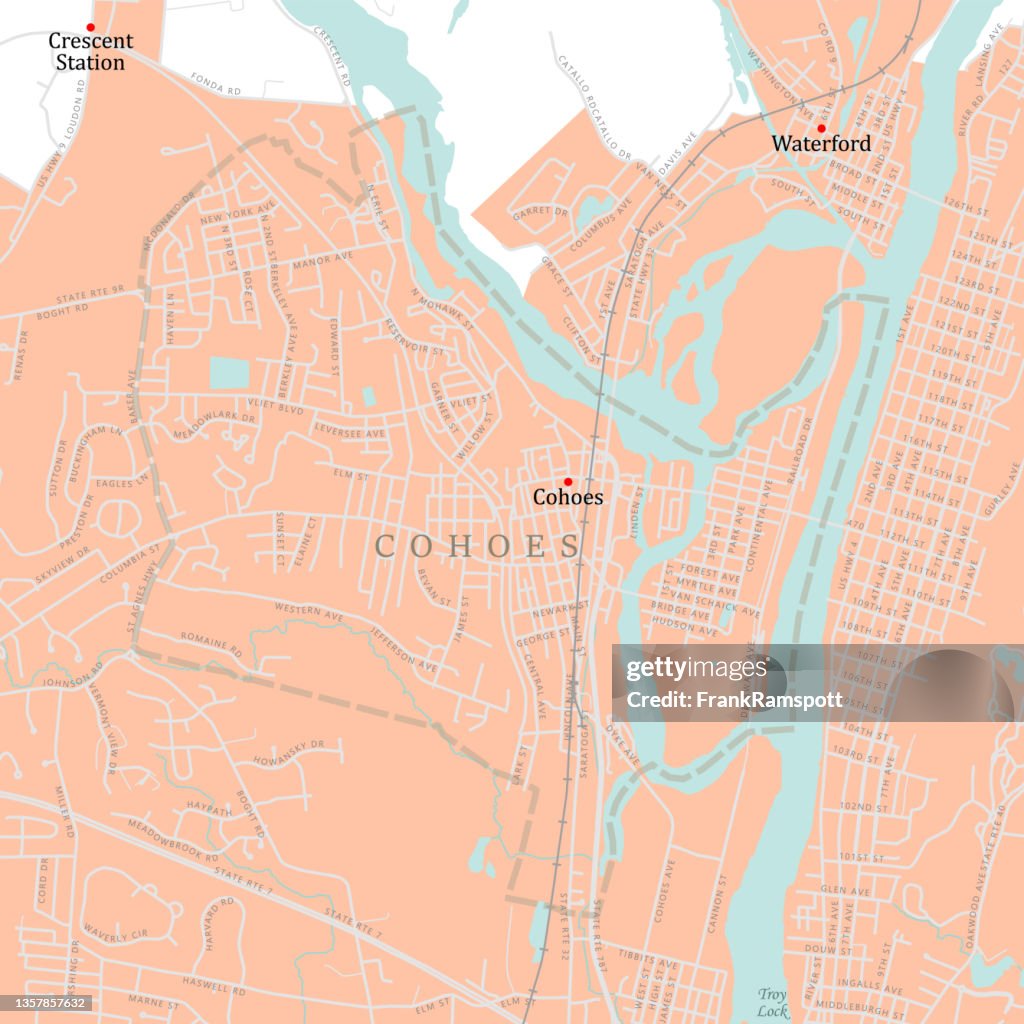 NY Albany Cohoes Vector Road Map
