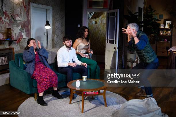 Giovanna Fletcher, James Buckley, Stephanie Beatriz and Elliot Cowan during a photocall for "2:22: A Ghost Story" at Gielgud Theatre on December 08,...