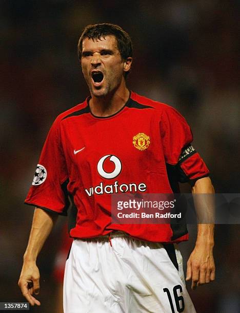 Roy Keane of Manchester United in action during the UEFA Champions League Qualifier Second Leg match between Manchester United and Zalaegerszeg held...