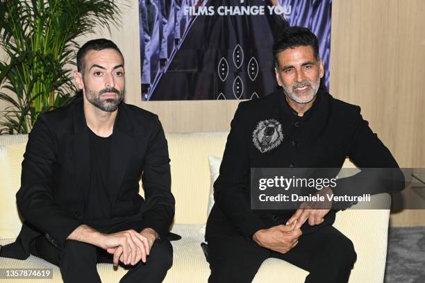 Mohammed Al Turki and Akshay Kumar attend "In Conversation With Akshay Kamar" at The Red Sea International Film Festival on December 08, 2021 in...