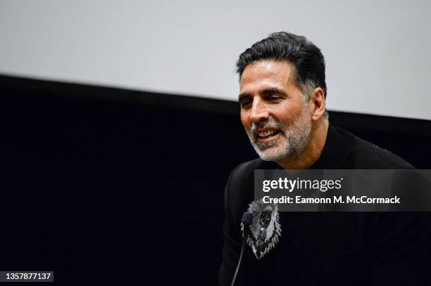 Akshay Kumar speaks on stage at "In Conversation With Akshay Kumar" at The Red Sea International Film Festival on December 08, 2021 in Jeddah, Saudi...