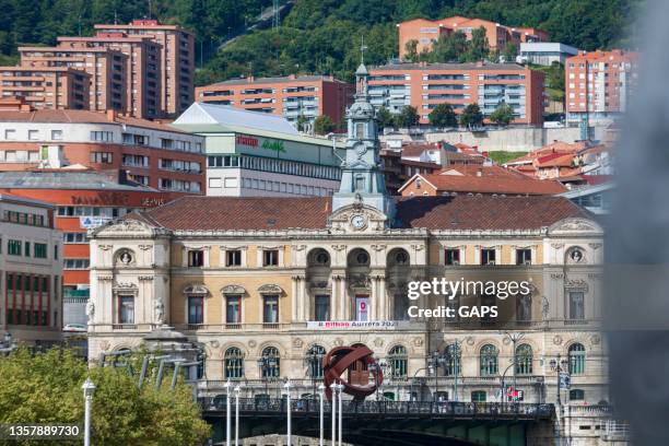 esterno del municipio di bilbao, situato sulla riva destra dell'estuario di bilbao - biscaglia foto e immagini stock