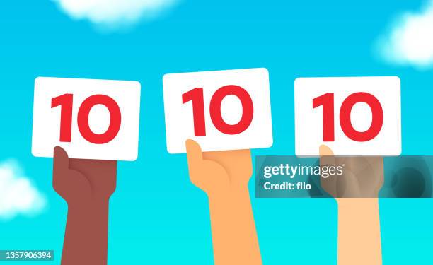 scoring score cards hands raised - number 10 stock illustrations