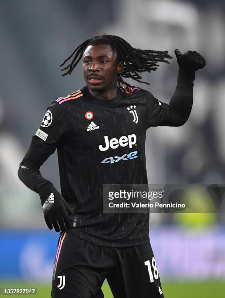 Moise Kean of Juventus reacts during the UEFA Champions League group H match between Juventus and Malmo FF at the Juventus Stadium on December 08,...