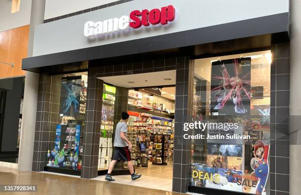 Customer enters a GameStop store on December 08, 2021 in San Rafael, California. Video game retailer GameStop will report third quarter earnings...