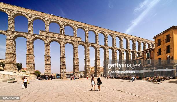 roman aqueduct of segovia - segovia stock pictures, royalty-free photos & images