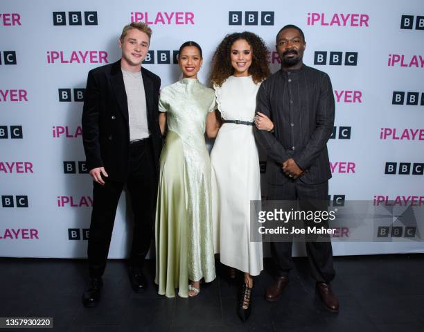Ben Hardy, Gugu Mbatha-Raw, Jessica Plummer and David Oyelowo attend a screening of "The Girl Before" at The Courthouse Hotel on December 08, 2021 in...