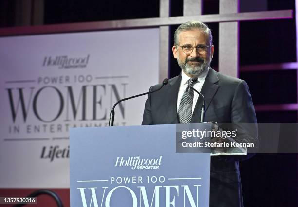 Steve Carell speaks onstage at The Hollywood Reporter 2021 Power 100 Women in Entertainment, presented by Lifetime at Fairmont Century Plaza on...