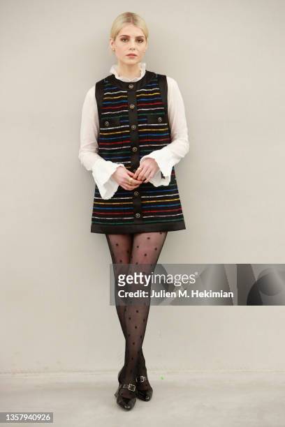 Lucy Boynton attends the Chanel Metiers D'Art 2021-2022 show at Le 19M on December 07, 2021 in Paris, France.