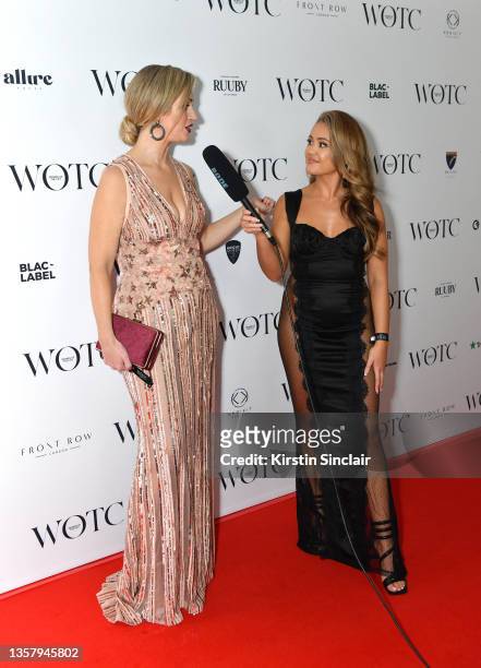 Hayley McQueen and Natalie O’Leary attend the WOTC New Faces Awards at The Berkeley Hotel on December 08, 2021 in London, England.