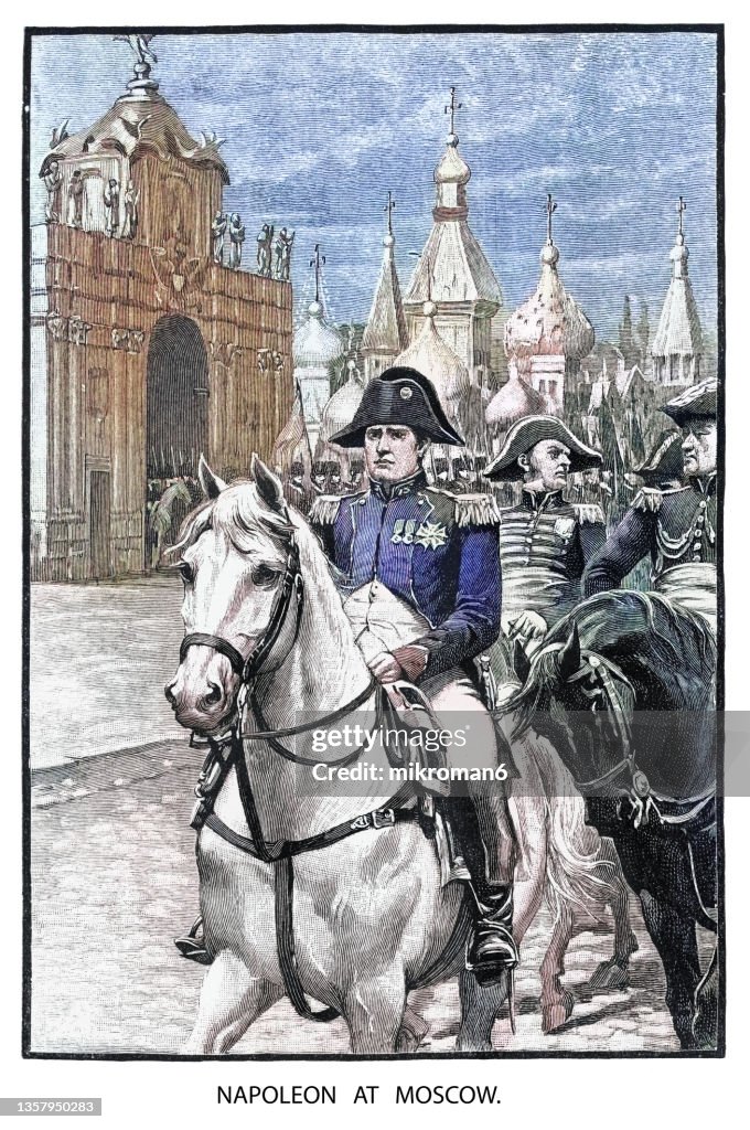 Old engraved illustration of Napoleon at Moscow, French occupation of Moscow