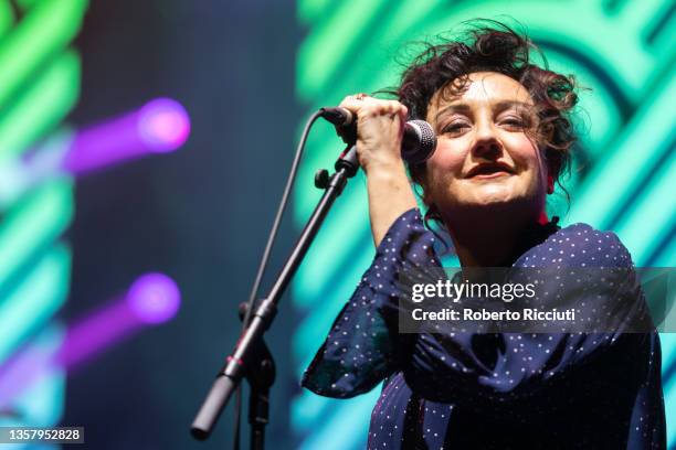 Lorraine McIntosh of Deacon Blue performs on stage at Usher Hall on December 08, 2021 in Edinburgh, Scotland.