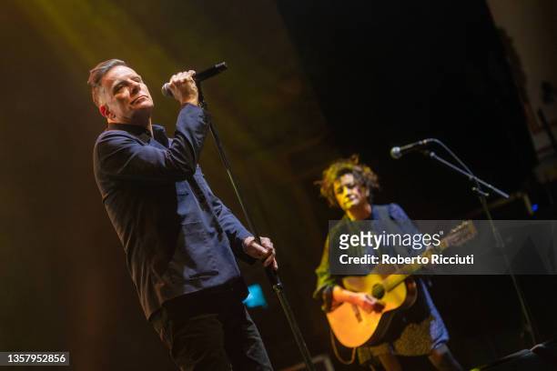 Ricky Ross and Lorraine McIntosh of Deacon Blue perform on stage at Usher Hall on December 08, 2021 in Edinburgh, Scotland.
