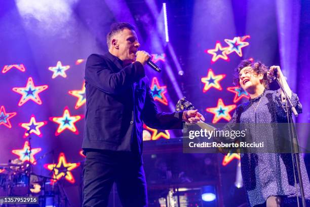 Ricky Ross and Lorraine McIntosh of Deacon Blue perform on stage at Usher Hall on December 08, 2021 in Edinburgh, Scotland.