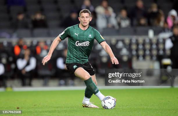 Jordan Houghton of Plymouth Argyle in action during the Sky Bet League One match between Milton Keynes Dons and Plymouth Argyle at Stadium mk on...