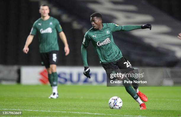 Panutche Camara of Plymouth Argyle in action during the Sky Bet League One match between Milton Keynes Dons and Plymouth Argyle at Stadium mk on...