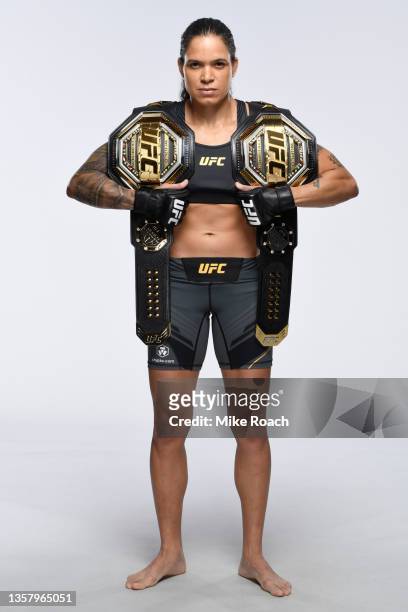 Amanda Nunes poses for a portrait during a UFC photo session on December 8, 2021 in Las Vegas, Nevada.