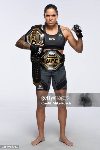 Amanda Nunes poses for a portrait during a UFC photo session on December 8, 2021 in Las Vegas, Nevada.