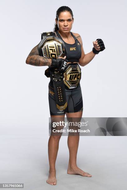 Amanda Nunes poses for a portrait during a UFC photo session on December 8, 2021 in Las Vegas, Nevada.