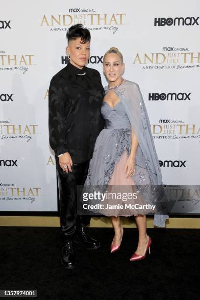 Sara Ramirez and Sarah Jessica Parker attend HBO Max's "And Just Like That" New York Premiere at Museum of Modern Art on December 08, 2021 in New...