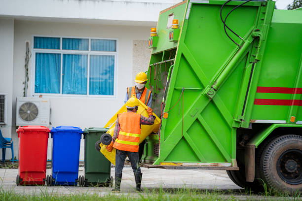 garbage removal man loading waste and trash bin