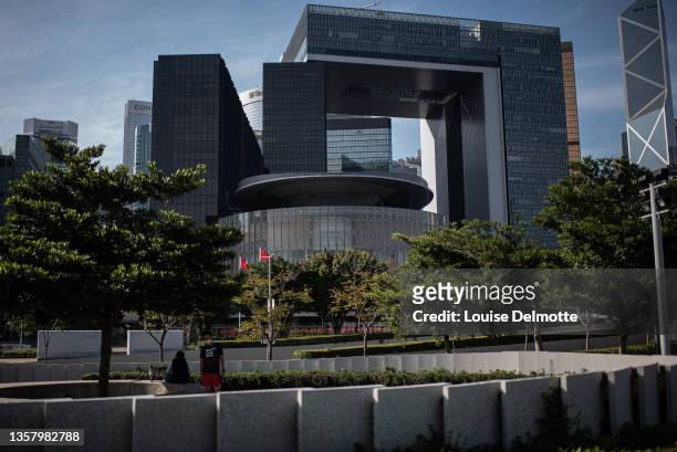 View of the Legislative Council building and the Central Government offices on November 27, 2021 in Hong Kong, China. Hong Kong is set to hold its...