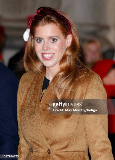 Princess Beatrice attends the 'Together at Christmas' community carol service at Westminster Abbey on December 8, 2021 in London, England. The carol...